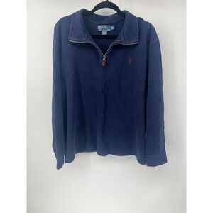 Polo Ralph Lauren Mens XXL Navy Blue 100% Cotton Quarter Zip Pullover Sweater